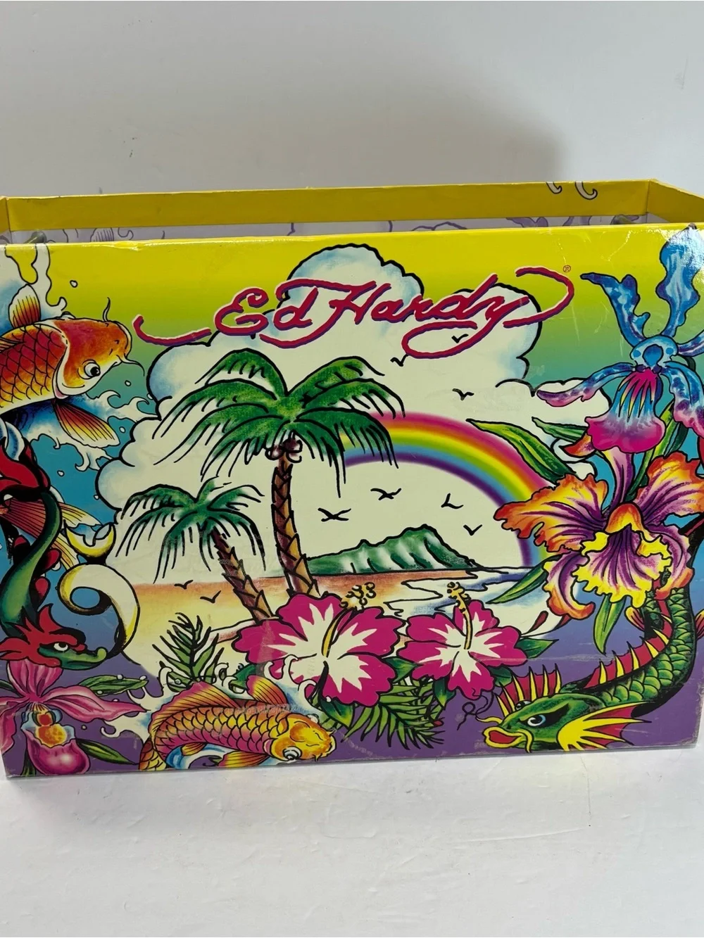Ed Hardy x Lisa Frank Hanging File Box Tropical Tattoo Koi Dragon Rainbow Y2K